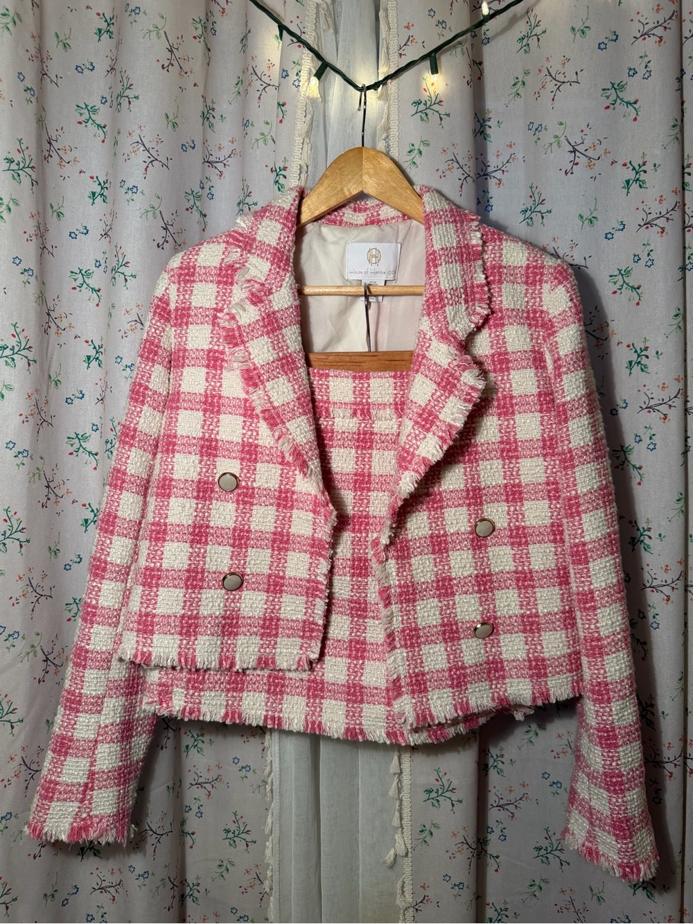 Pink & Cream Checked Tweed Set by House of Harlow 1960’s - Picture 3 of 4